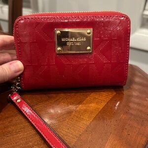 Michael Kors Cherry Red Wristlet with Gold Accents
